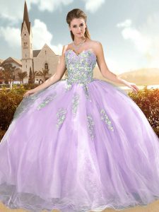 Lavender Sleeveless Organza Lace Up Sweet 16 Quinceanera Dress for Military Ball and Sweet 16 and Quinceanera