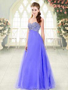 Luxurious Sleeveless Floor Length Beading Lace Up with Lavender