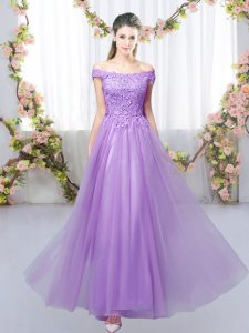 Low Price Floor Length Lavender Bridesmaid Dresses Off The Shoulder Sleeveless Lace Up