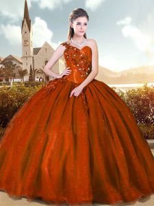 Hot Sale Rust Red One Shoulder Neckline Beading and Appliques Sweet 16 Quinceanera Dress Sleeveless Lace Up