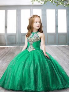 Organza Sleeveless Floor Length Kids Pageant Dress and Beading