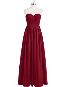 Simple Sleeveless Chiffon Floor Length Zipper in Wine Red with Pleated
