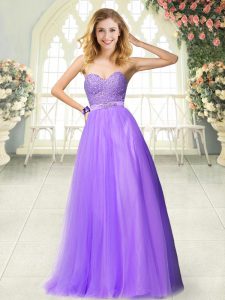 A-line Prom Dress Lavender Sweetheart Tulle Sleeveless Floor Length Zipper
