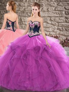 Nice Sleeveless Tulle Floor Length Lace Up 15 Quinceanera Dress in Purple with Beading and Embroidery