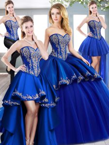 New Arrival Beading and Embroidery 15 Quinceanera Dress Royal Blue Lace Up Sleeveless Sweep Train
