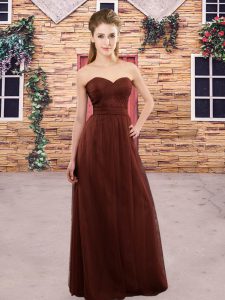 Exceptional Rust Red A-line Tulle Sweetheart Sleeveless Ruching Floor Length Zipper Damas Dress