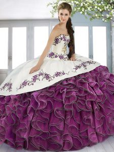 Pretty Beading and Embroidery and Ruffles Sweet 16 Dress Purple Lace Up Sleeveless Floor Length