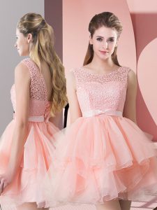 Pink Sleeveless Lace Homecoming Dress