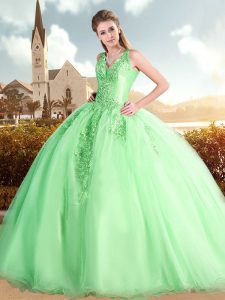 Comfortable Sleeveless Sweep Train Lace Up Beading and Lace Sweet 16 Quinceanera Dress