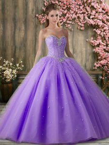 Lavender Quince Ball Gowns Military Ball and Sweet 16 and Quinceanera with Beading Sweetheart Sleeveless Lace Up