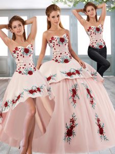 Sleeveless Beading and Embroidery Lace Up Sweet 16 Dresses with Baby Pink Sweep Train