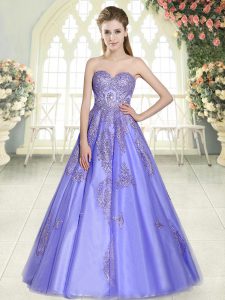 Tulle Sweetheart Sleeveless Lace Up Appliques Prom Party Dress in Lavender