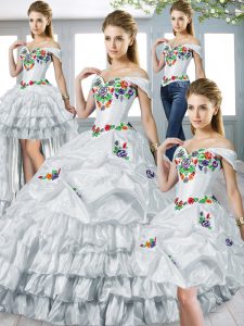 Spectacular Sleeveless Embroidery and Ruffled Layers Lace Up 15 Quinceanera Dress