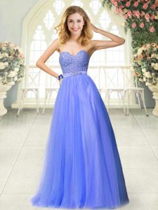 Best Selling A-line Prom Party Dress Blue Sweetheart Tulle Sleeveless Floor Length Zipper