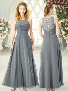 Pretty Grey Prom Party Dress Prom and Party with Lace Scoop Sleeveless Clasp Handle
