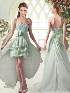 High End High Low Apple Green Prom Gown Sweetheart Sleeveless Zipper
