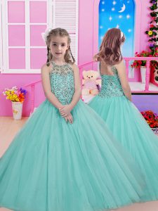 Halter Top Sleeveless Tulle Little Girls Pageant Dress Beading Lace Up