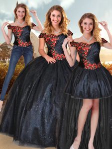 Comfortable Black Tulle Lace Up Quinceanera Dress Sleeveless Floor Length Beading and Appliques