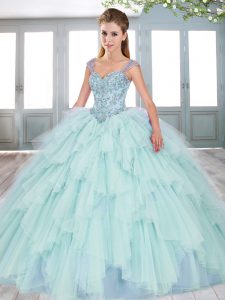 Custom Made Ball Gowns Sweet 16 Dresses Green Spaghetti Straps Organza Sleeveless Lace Up