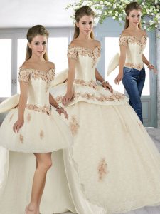 Short Sleeves Lace Up Floor Length Beading and Appliques and Bowknot Sweet 16 Quinceanera Dress