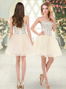 Tulle Sweetheart Sleeveless Lace Up Beading Prom Evening Gown in Champagne