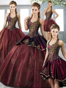 Floor Length Ball Gowns Sleeveless Burgundy 15th Birthday Dress Lace Up