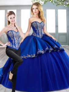 Tulle Sleeveless Sweet 16 Dresses Sweep Train and Beading and Embroidery