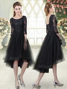 Half Sleeves Lace Up High Low Lace Prom Party Dress