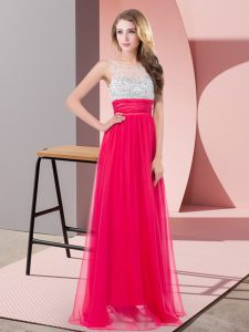 Dynamic Coral Red Prom Evening Gown Prom and Party and Military Ball with Sequins Scoop Sleeveless Side Zipper