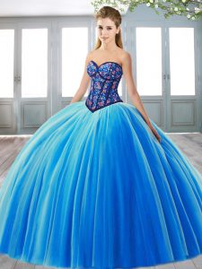 Wonderful Sweetheart Sleeveless Lace Up Quinceanera Gown Blue Tulle