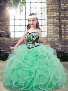 Apple Green Sleeveless Tulle Lace Up Kids Pageant Dress for Party and Wedding Party