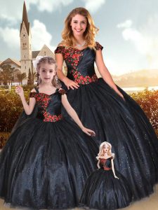 Black Lace Up Off The Shoulder Appliques Sweet 16 Dress Tulle Sleeveless