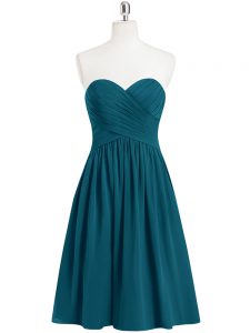 Eye-catching Sleeveless Chiffon Knee Length Zipper Prom Dresses in Teal with Pleated