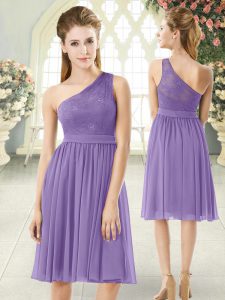 Lavender Side Zipper Prom Gown Lace Sleeveless Knee Length