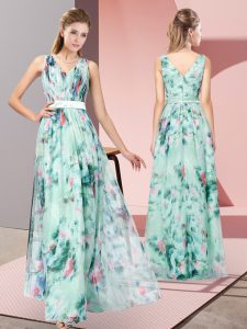 Modest Multi-color Empire Pattern Homecoming Dress Zipper Printed Sleeveless Floor Length