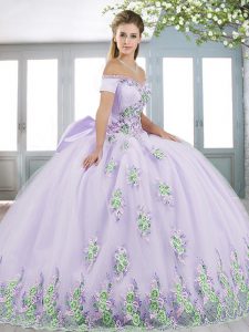 Sweet Tulle Short Sleeves Floor Length Vestidos de Quinceanera and Beading and Appliques and Bowknot
