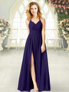 Floor Length Empire Sleeveless Purple Prom Gown Zipper