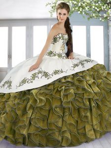 Enchanting Ball Gowns Quinceanera Gowns Olive Green Sweetheart Satin and Organza Sleeveless Floor Length Lace Up
