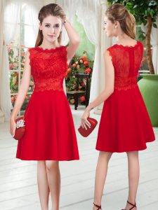 Red Sleeveless Lace Knee Length Prom Gown