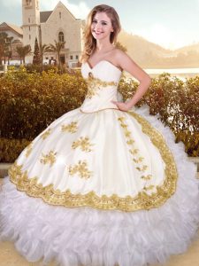 Modern White Lace Up Sweetheart Appliques and Ruffled Layers Quinceanera Dress Organza Sleeveless