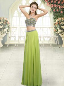 Floor Length Backless Prom Dresses Olive Green for Prom and Party with Beading