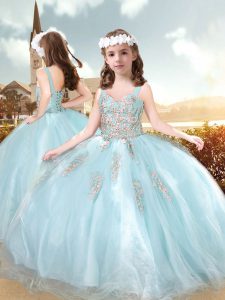 Modern Tulle Sleeveless Floor Length Pageant Dress for Girls and Appliques