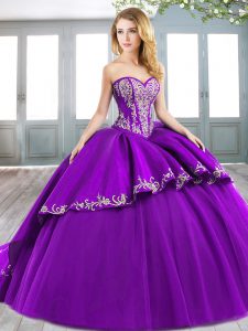 Colorful Purple Sweet 16 Dress Military Ball and Sweet 16 and Quinceanera with Beading and Embroidery Sweetheart Sleevel