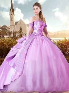Amazing Lilac Lace Up Ball Gown Prom Dress Beading and Appliques Sleeveless Brush Train