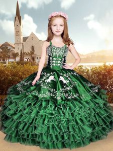 High Quality Straps Sleeveless Lace Up Little Girl Pageant Dress Green Organza