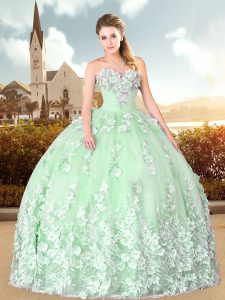 Custom Design Floor Length Apple Green Quinceanera Gown Sweetheart Sleeveless Lace Up