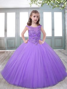 New Style Scoop Sleeveless Zipper Little Girls Pageant Dress Wholesale Lavender Tulle