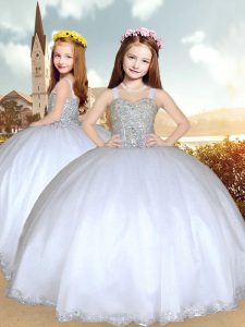 White Lace Up Little Girls Pageant Dress Wholesale Beading Sleeveless Floor Length