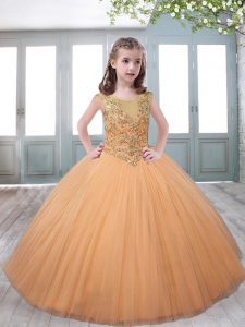 Tulle Scoop Sleeveless Zipper Beading Pageant Dress for Teens in Orange