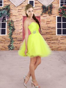 Sweet Yellow Green Sleeveless Tulle Lace Up Wedding Party Dress for Prom and Party and Wedding Party